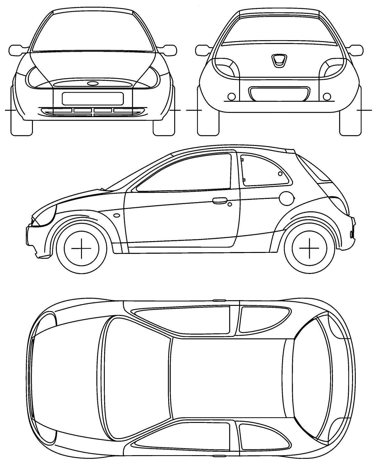 1996 Ford Ka Hatchback blueprints free - Outlines