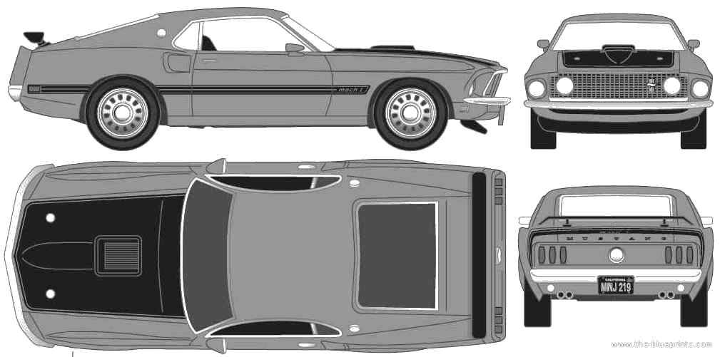 1969 Ford Mustang Mach 1 Coupe Blueprints Free Outlines