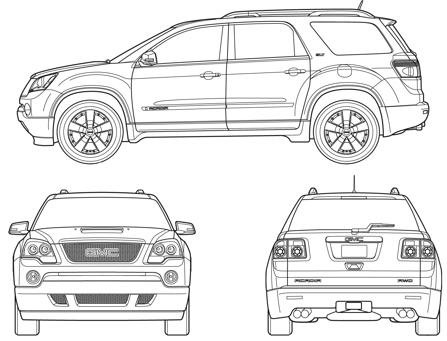 2007 GMC Acadia SUV blueprints free  Outlines