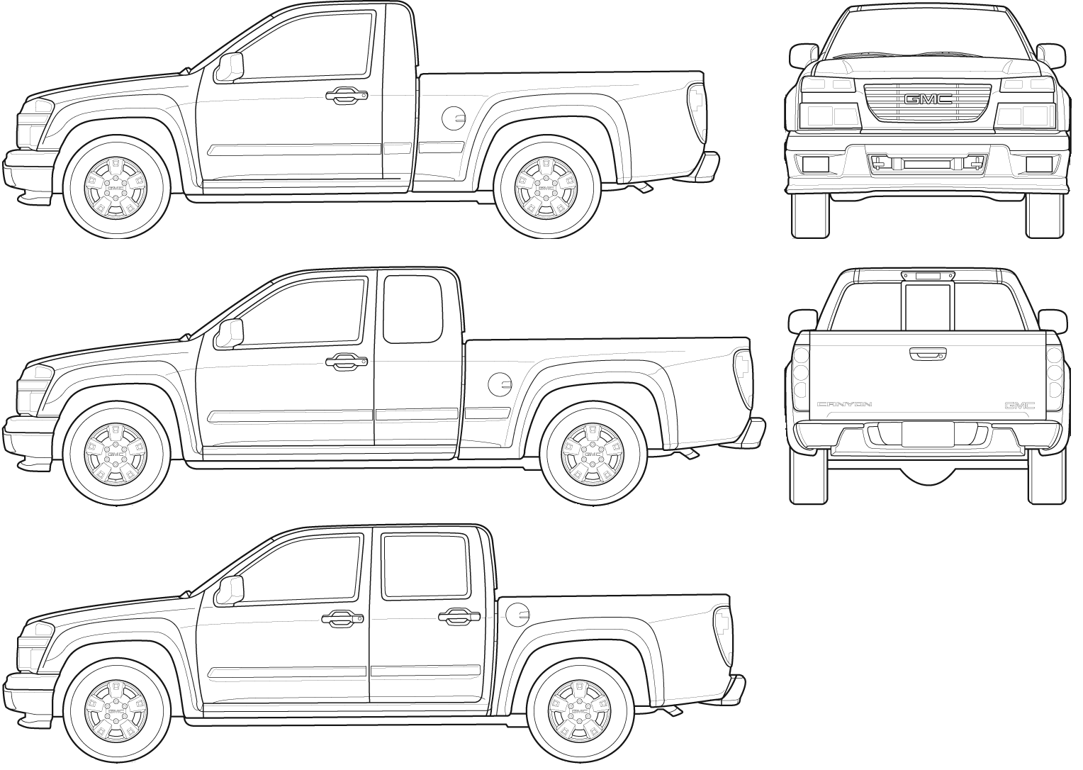 2007 GMC Canyon Pickup Truck blueprints free - Outlines.