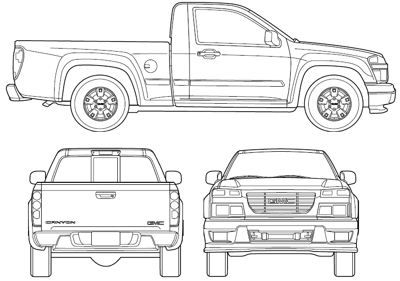 2006 GMC Canyon Regular Cab Pickup Truck blueprints free - Outlines.