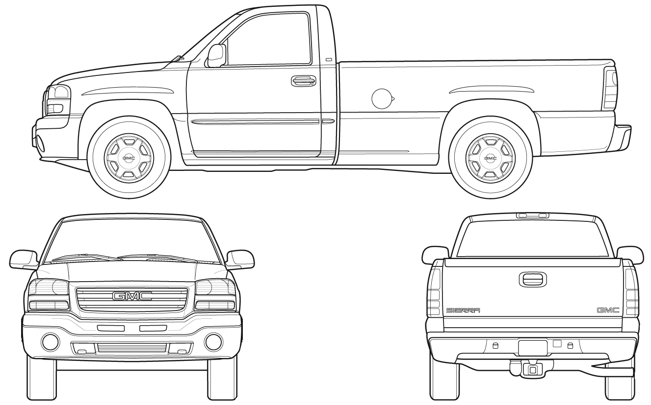 2007 GMC Sierra Pickup Truck blueprints free - Outlines