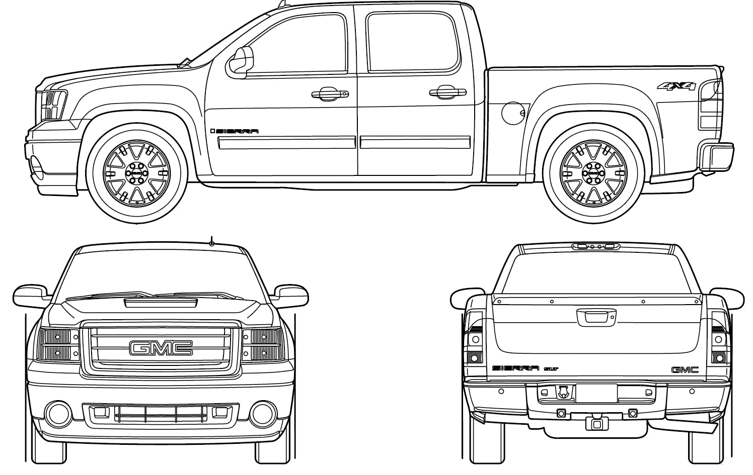1998 GMC Sierra Pickup Truck blueprints free - Outlines.