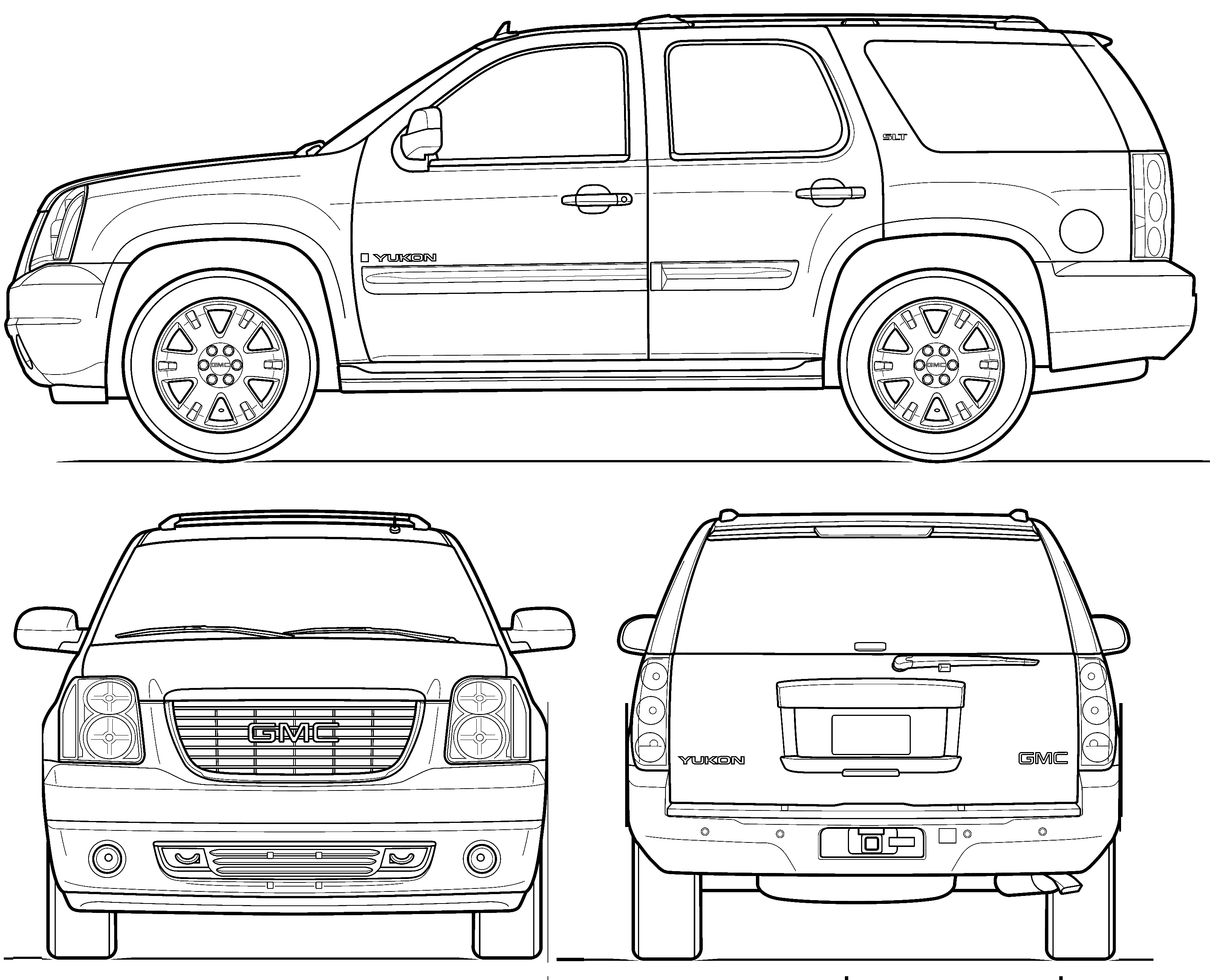 2009 GMC Yukon SUV blueprints free - Outlines