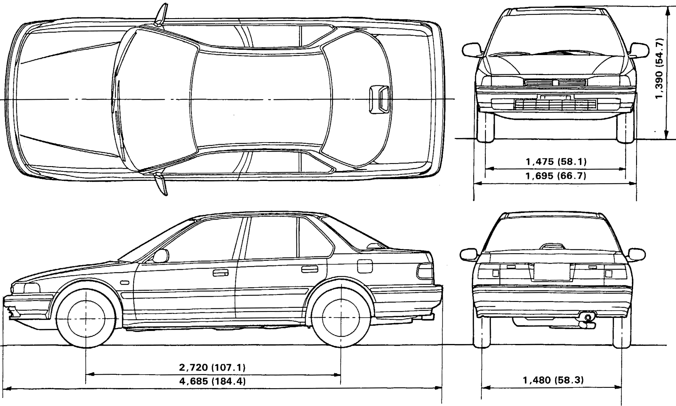 Download 1989 Honda Accord CB3 Sedan blueprints free - Outlines