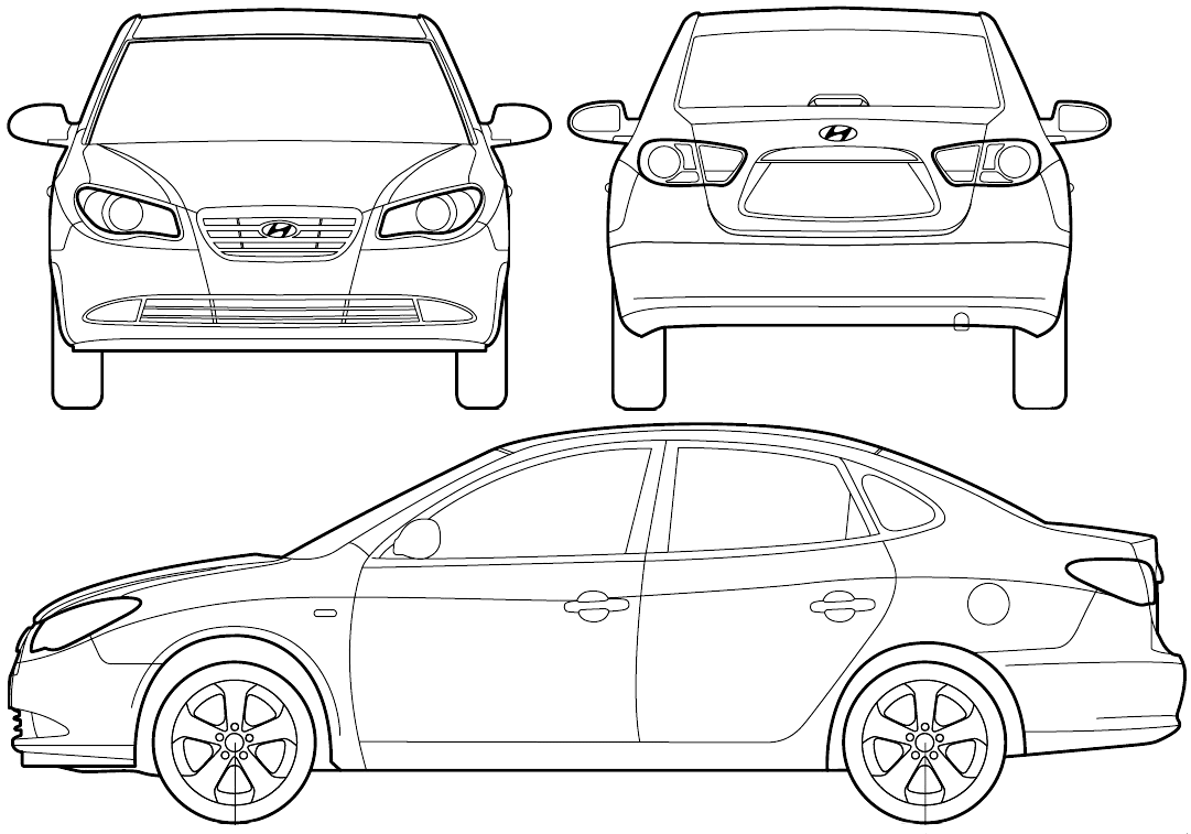 2007 Hyundai Elantra I30 Sedan blueprints free - Outlines