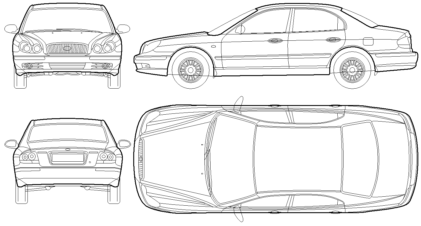 2001 Hyundai Sonata Sedan v2 blueprints free - Outlines