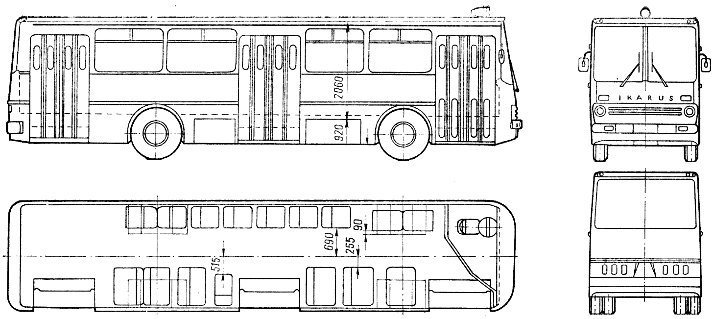 2003 Ikarus 283.01 Bus blueprints free - Outlines