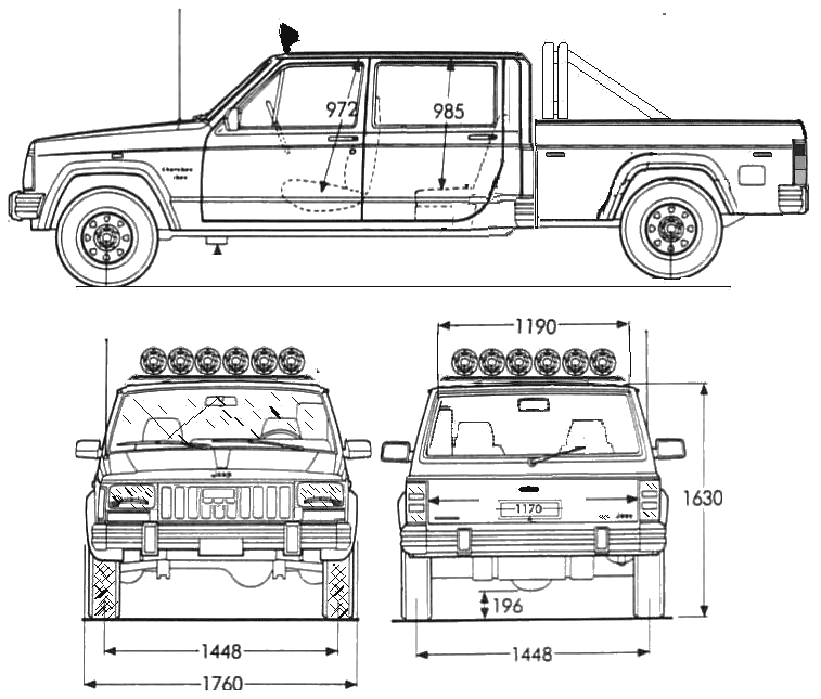 1984 Jeep Cherokee Pickup Truck blueprints free Outlines