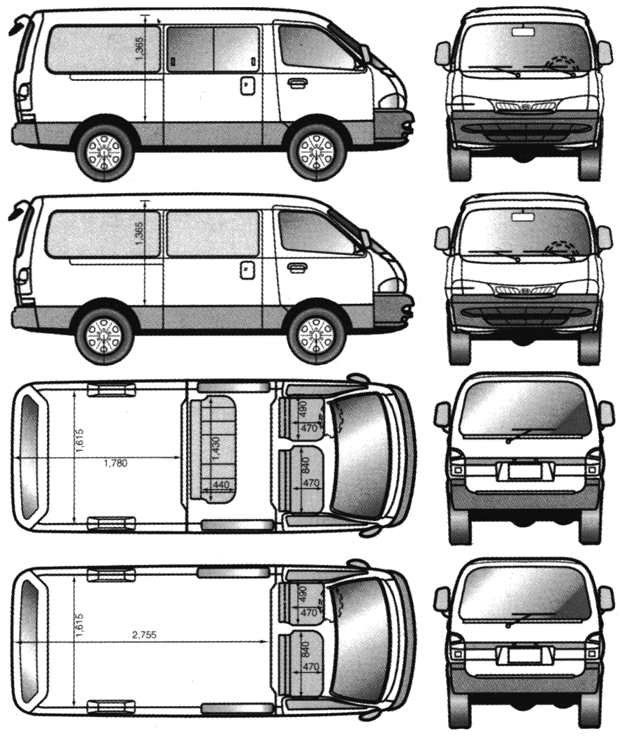 2005 Kia Pregio Minivan Blueprints Free Outlines