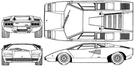 1974 Lamborghini Countach LP400 Coupe v2 blueprints free - Outlines