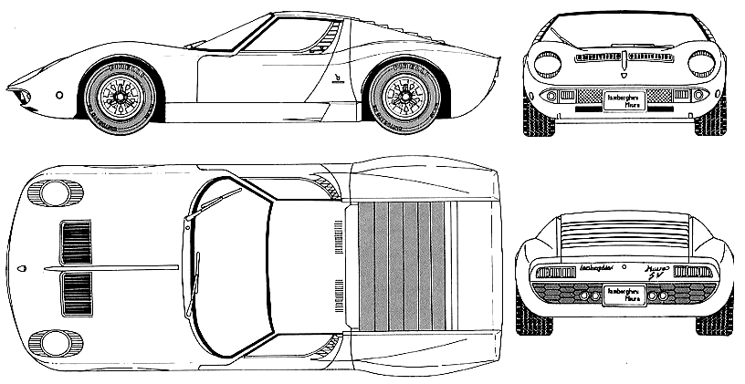 1968 Lamborghini Miura SV Coupe blueprints free - Outlines