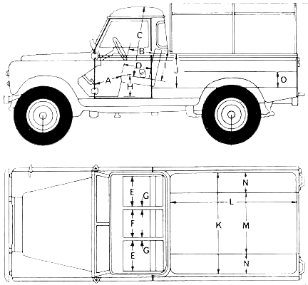 1969 Land Rover 109 S3 Pickup Truck Blueprints Free Outlines