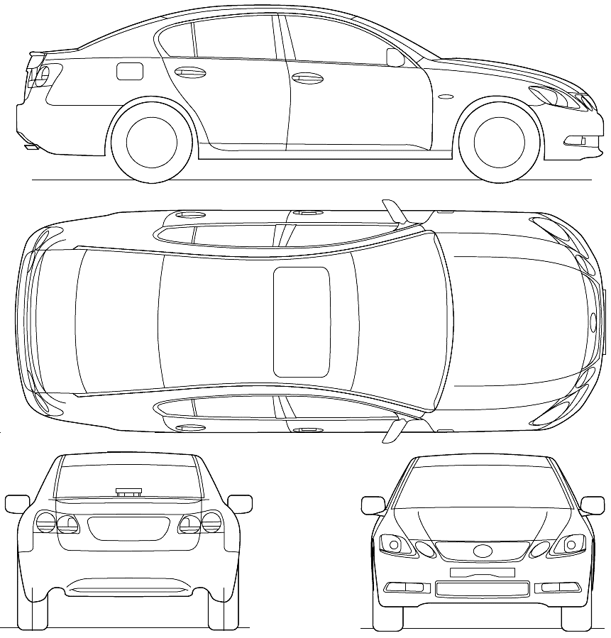 2007 Lexus GS Sedan blueprints free - Outlines