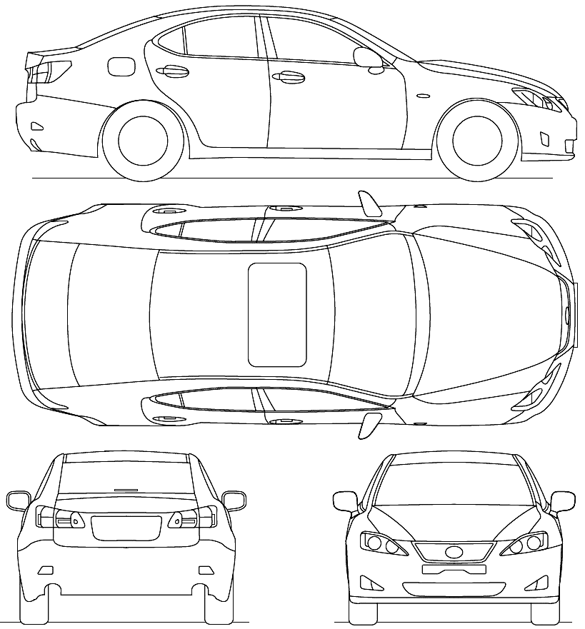 2007 Lexus IS Sedan blueprints free - Outlines
