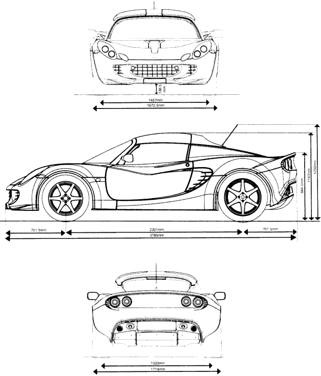 2002 Lotus Elise Mk II Coupe blueprints free - Outlines