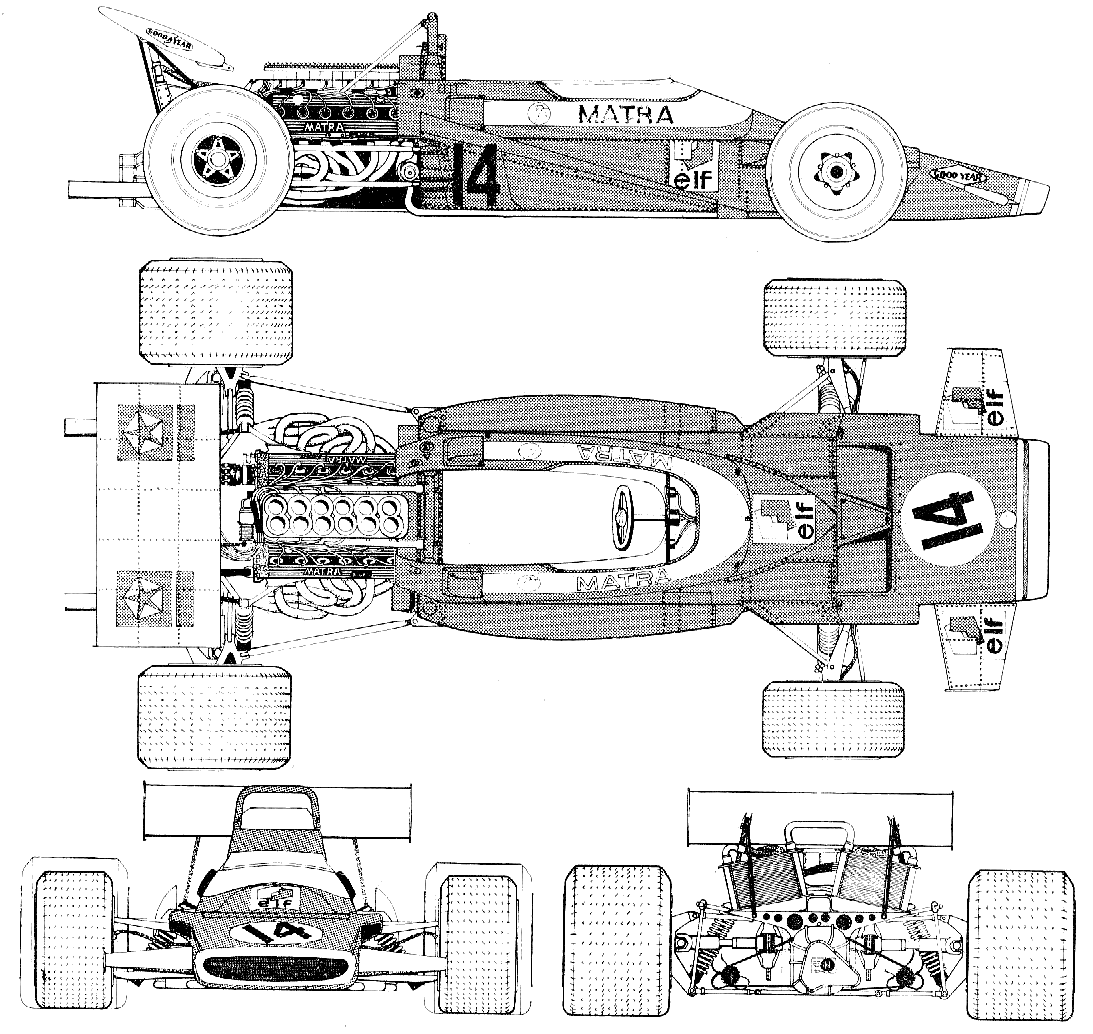 1970 Matra MS120 F1 GP Formula blueprints free - Outlines.