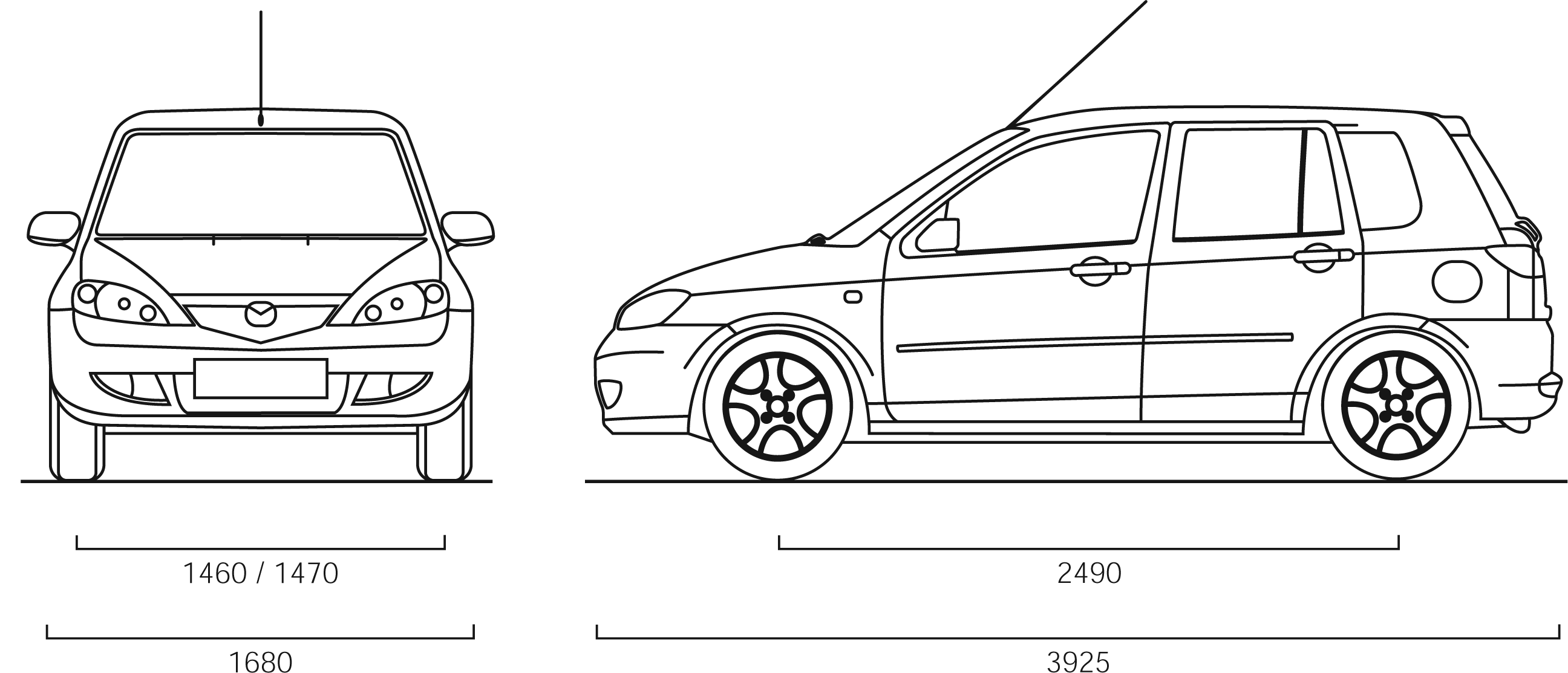 2007 Mazda 2 Hatchback blueprints free - Outlines