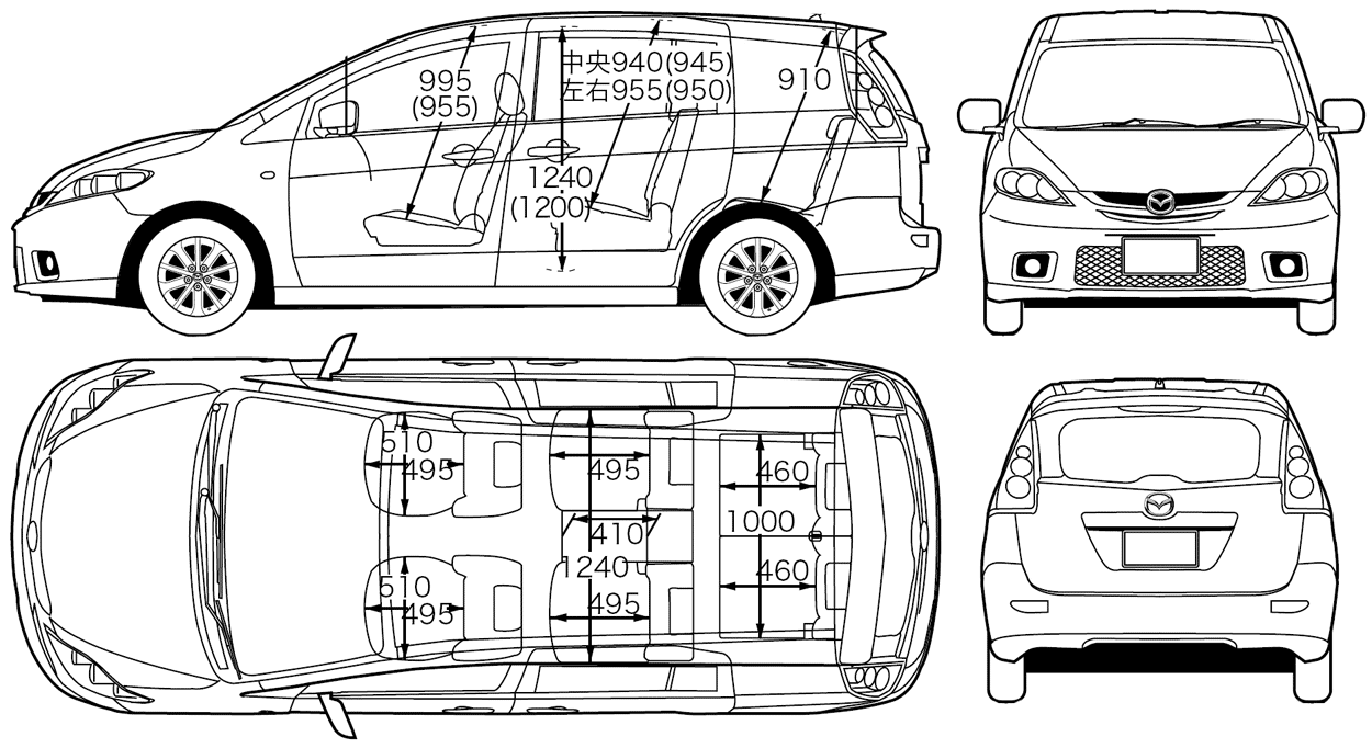 2006 Mazda 5 Premacy Wagon v2 blueprints free - Outlines