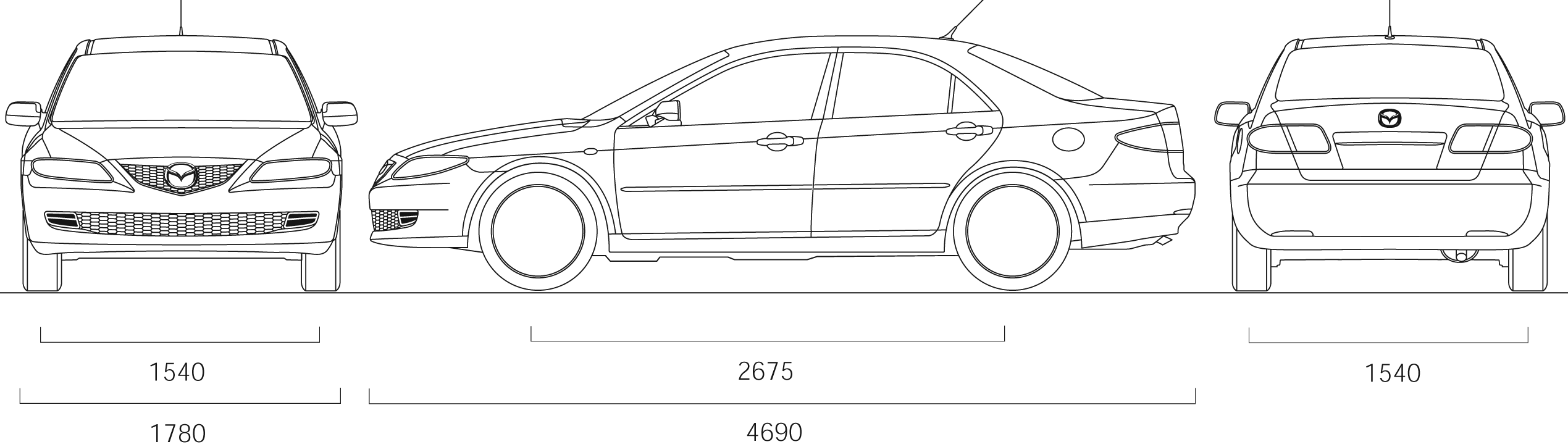2007 Mazda 6 Sedan v3 blueprints free - Outlines