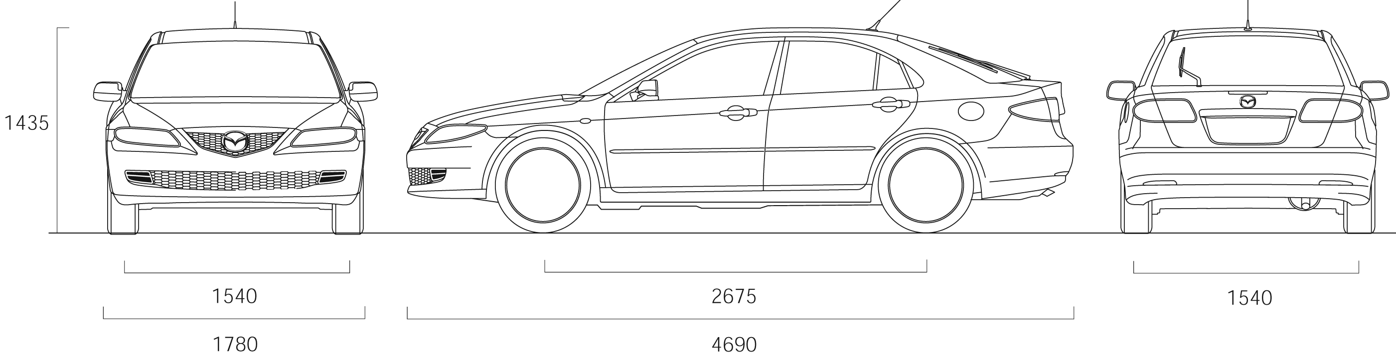 2007 Mazda 6 Hatchback blueprints free - Outlines