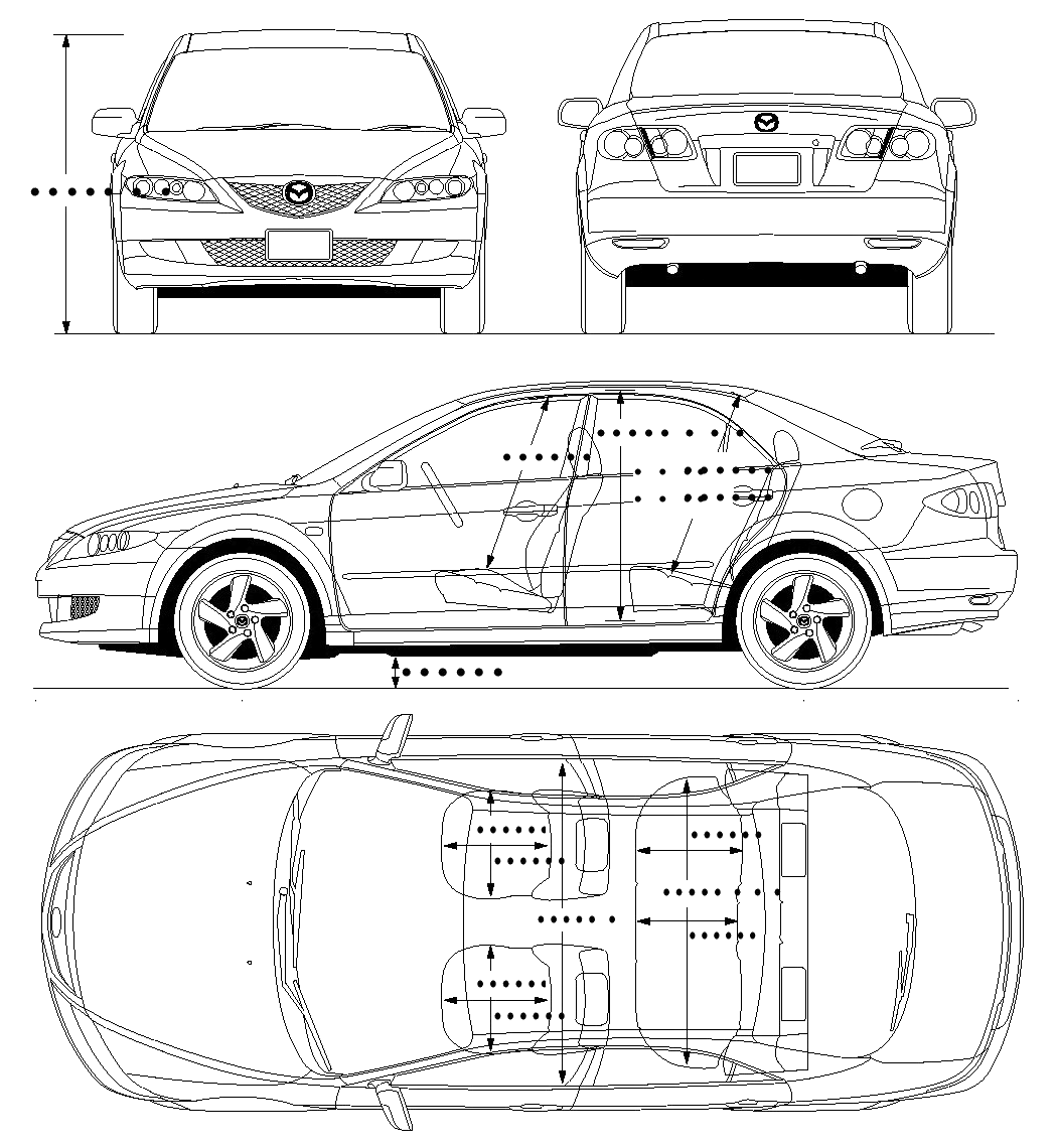 2003 Mazda 6 Sedan blueprints free - Outlines