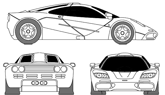 1992 McLaren F1 Road Car Coupe blueprints free - Outlines