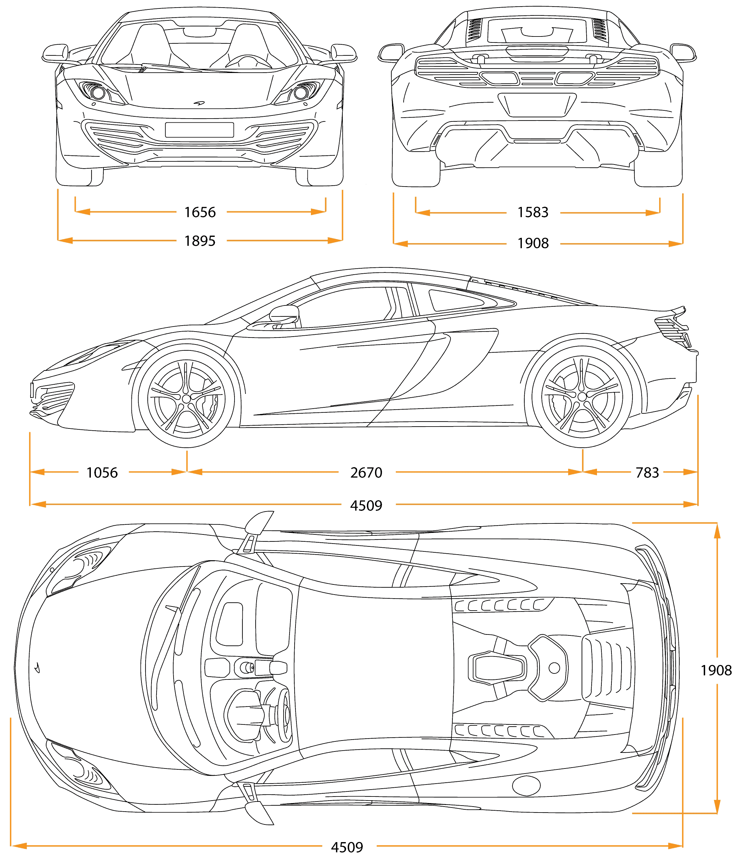 McLaren MP4/12C Coupe blueprints free - Outlines