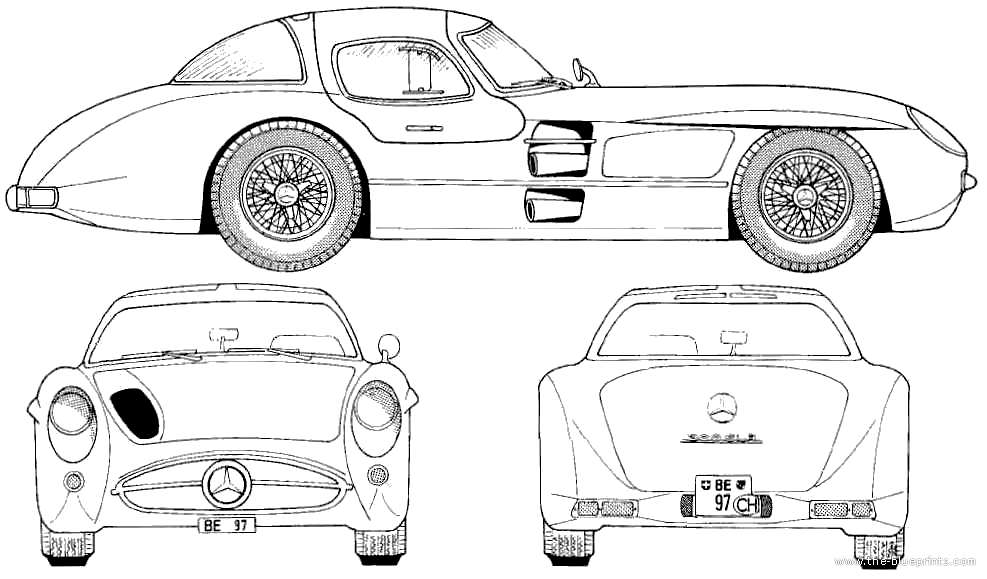 1955 Mercedes-Benz 300SLR Coupe blueprints free - Outlines