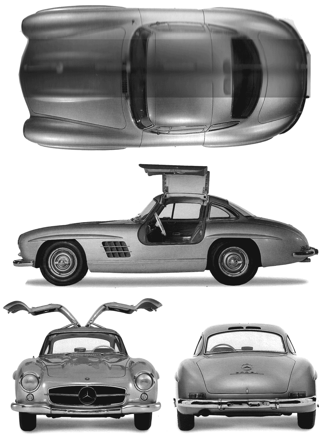 1955 Mercedes-Benz SL-class W194 300SL Coupe v2 blueprints free - Outlines