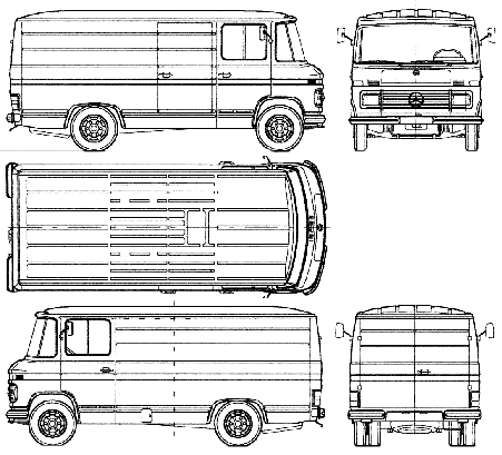 1975 Mercedes-Benz L409 Van blueprints free - Outlines