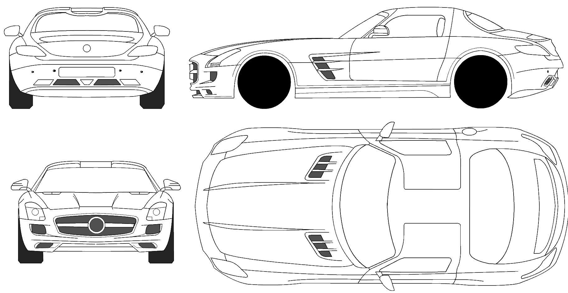 2010 Mercedes-Benz SLS AMG Coupe v2 blueprints free - Outlines