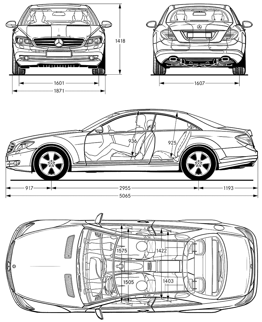 2007 Mercedes Benz CL class W216 CL500 Coupe V3 Blueprints Free Outlines
