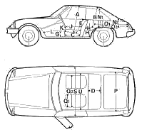 1979 MG B GT Coupe blueprints free - Outlines