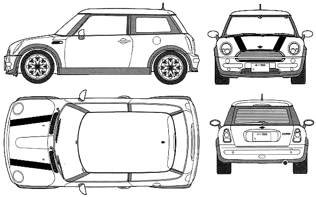 2001 Mini Cooper Hatchback blueprints free - Outlines