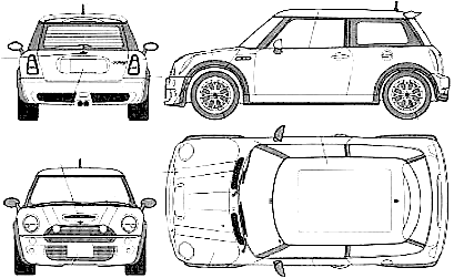 2003 Mini Cooper S Hatchback blueprints free - Outlines