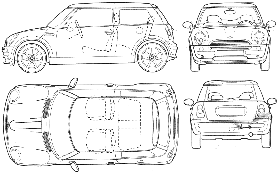 2003 Mini Cooper S Hatchback v3 blueprints free - Outlines