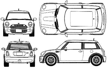 2003 Mini Cooper S Hatchback v4 blueprints free - Outlines