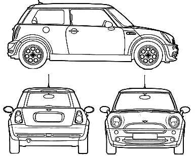 2006 Mini Cooper S Hatchback blueprints free - Outlines