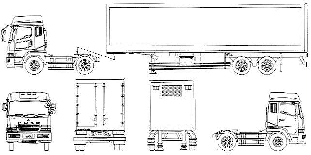 Mitsubishi Fuso Trailer Heavy Truck v2 blueprints free - Outlines