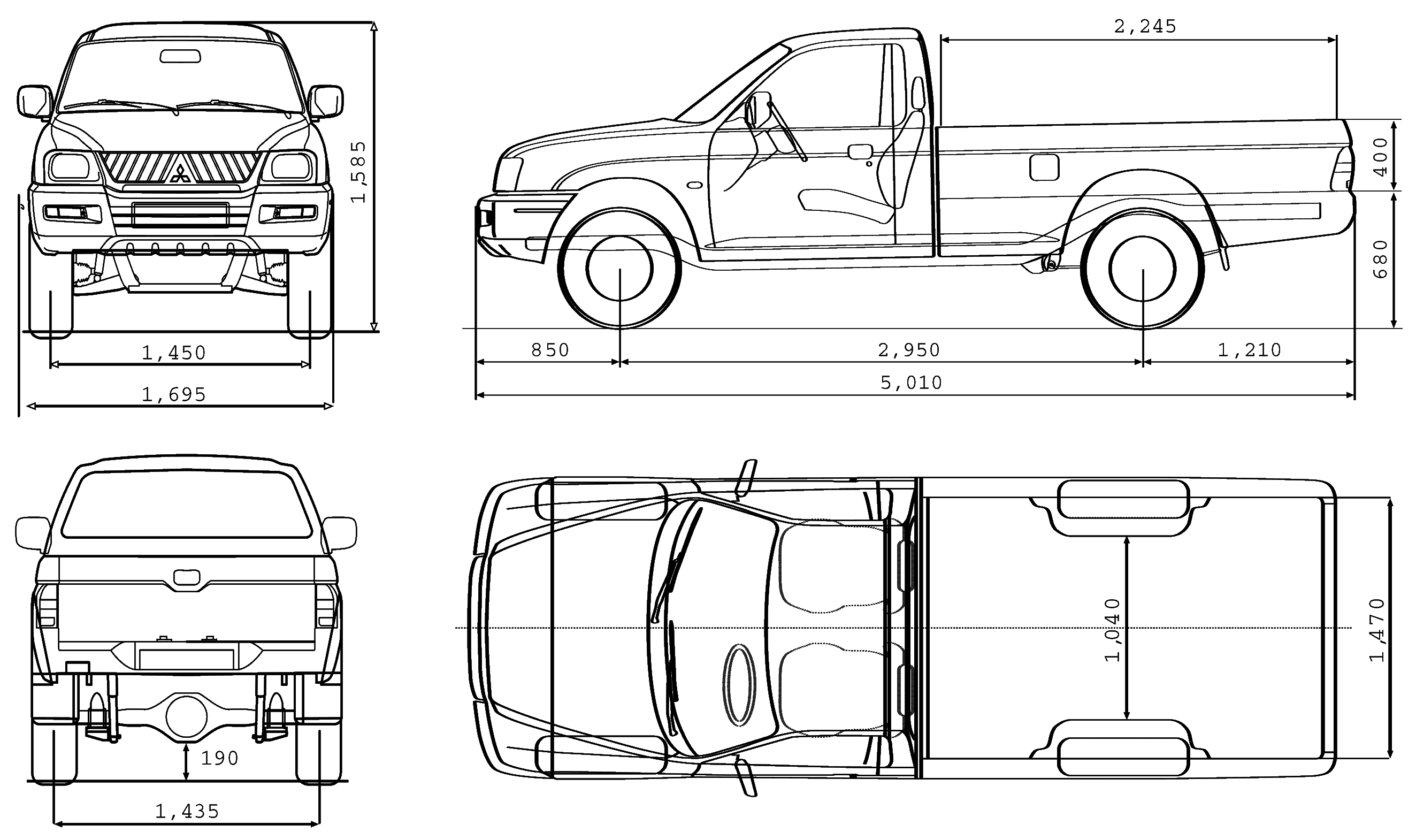 2007 Mitsubishi L200 Single Cab Pickup Truck blueprints