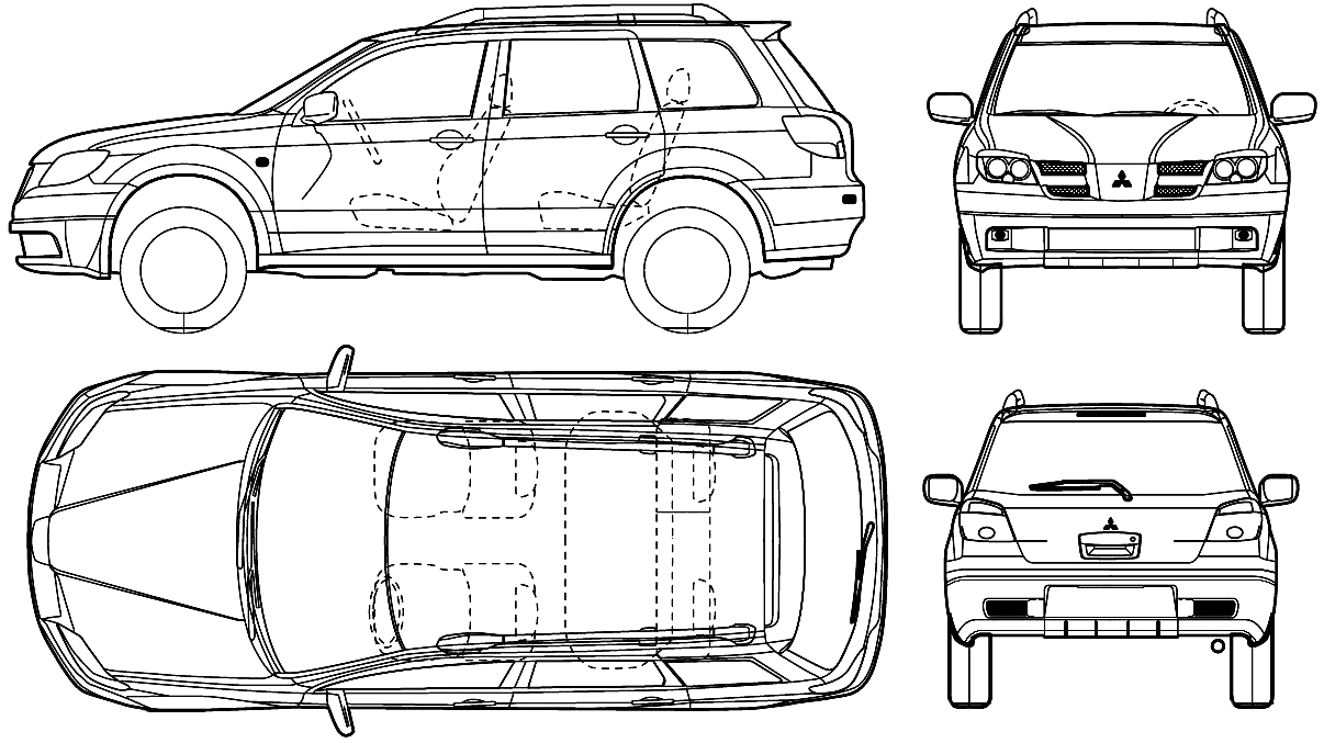 2005 Mitsubishi Outlander SUV blueprints free  Outlines