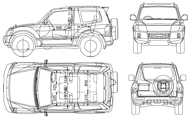 2005 Mitsubishi Pajero SWB SUV blueprints free - Outlines