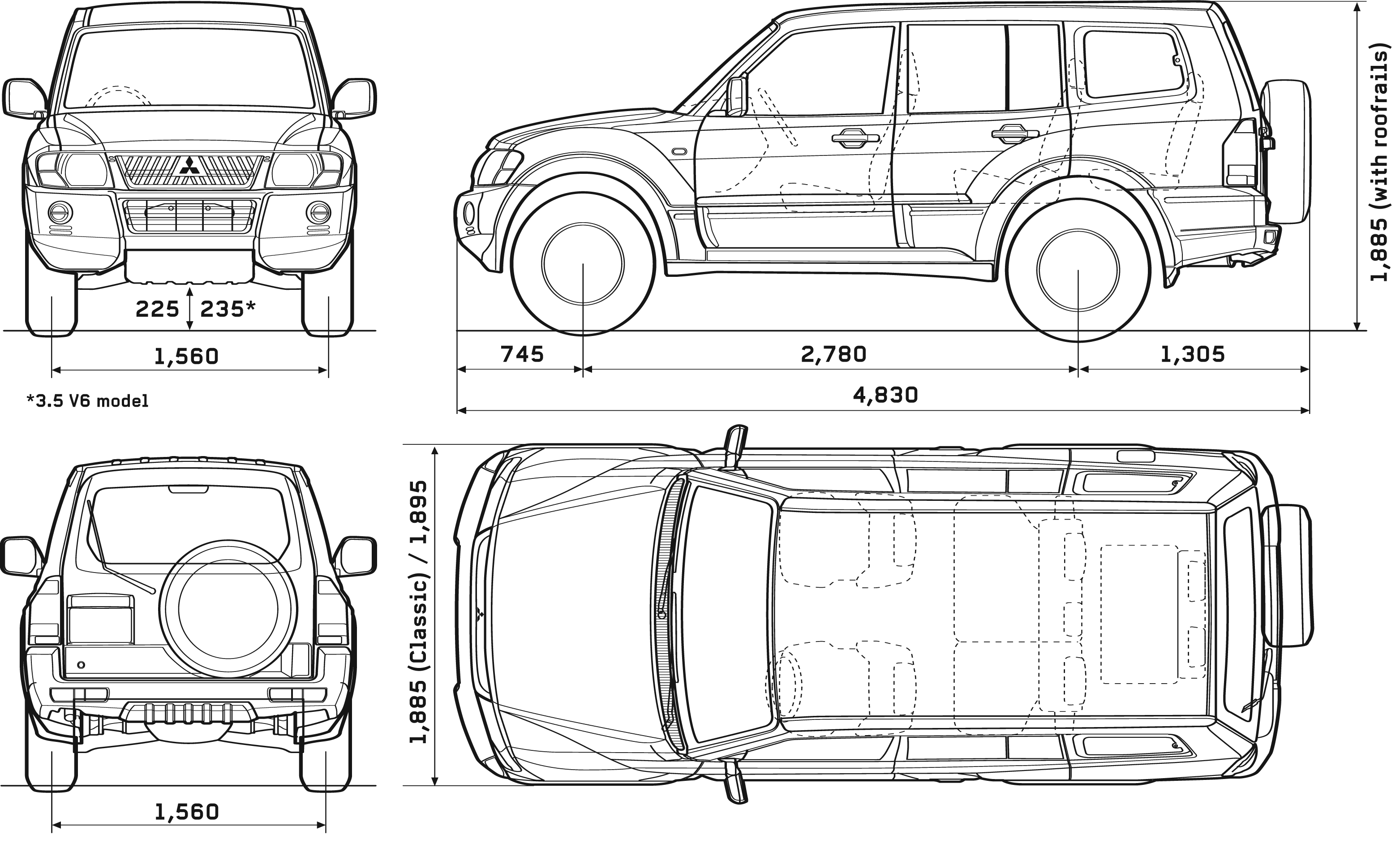 2007 Mitsubishi Shogun/Pajero IV 5-door LWB SUV blueprints free - Outlines