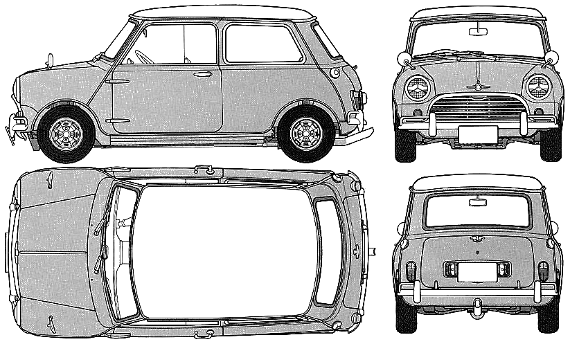 1964 Morris Mini Cooper 1275 Hatchback blueprints free - Outlines