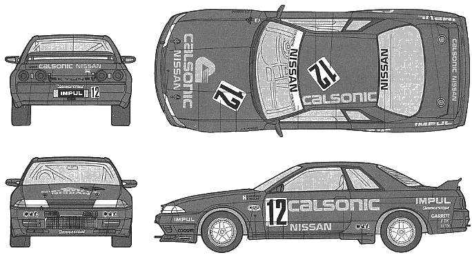 1992 Nissan Skyline R32 Calsonic Coupe Blueprints Free Outlines