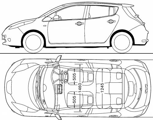 2011 Nissan Leaf Hatchback Blueprints Free Outlines