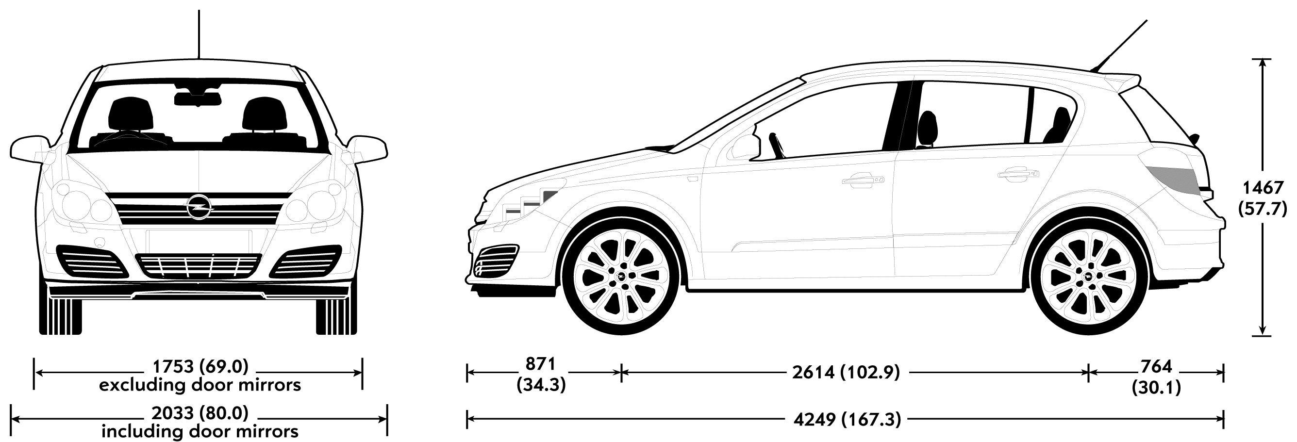 2007 Opel Astra Hatchback blueprints free - Outlines