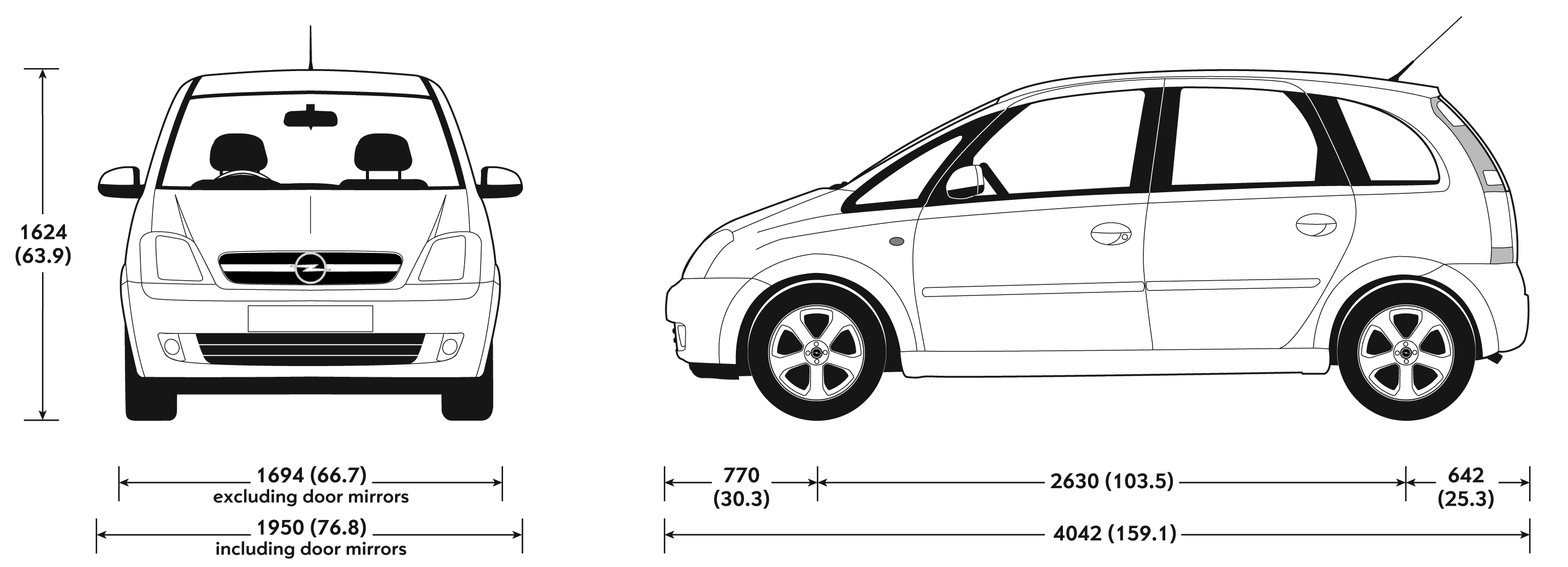 2007 Opel Meriva Microvan blueprints free - Outlines