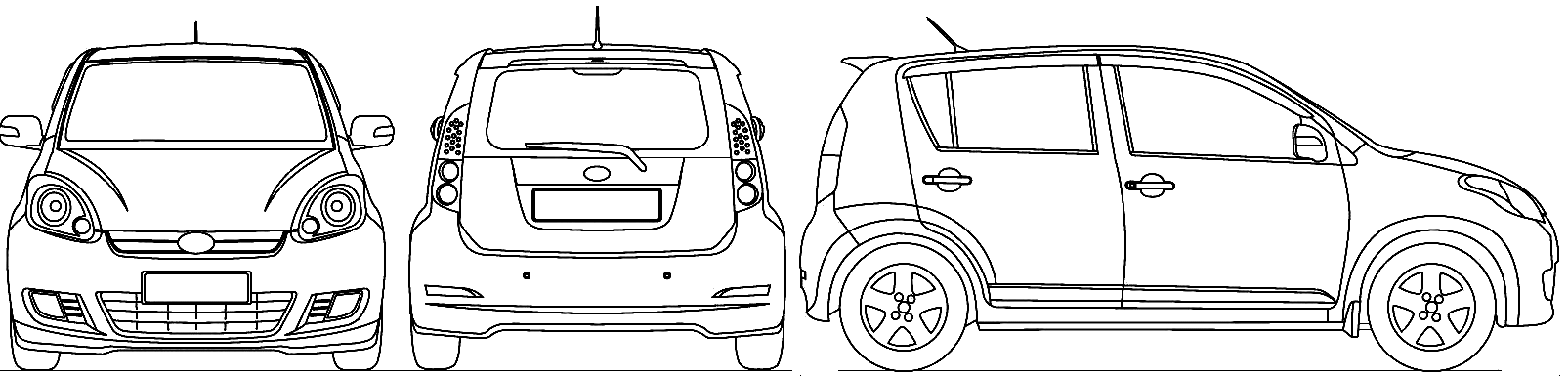 2008 Perodua MyVi Hatchback blueprints free - Outlines
